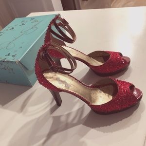 J Simpson Red Patent Leather Pumps with Swarovski